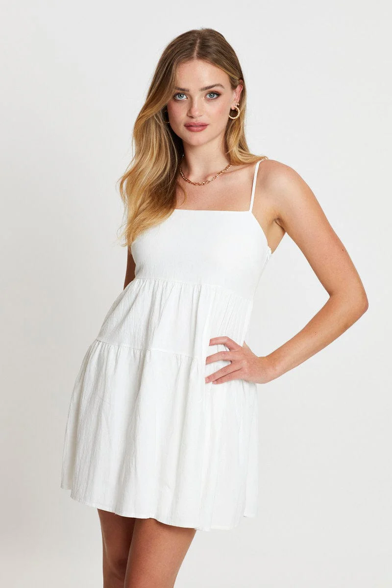White Mini Dress Sleeveless Square Neck