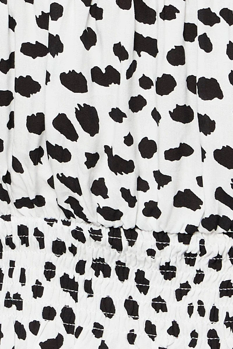 Geo Print Puff Sleeve Top Short Sleeve Crop