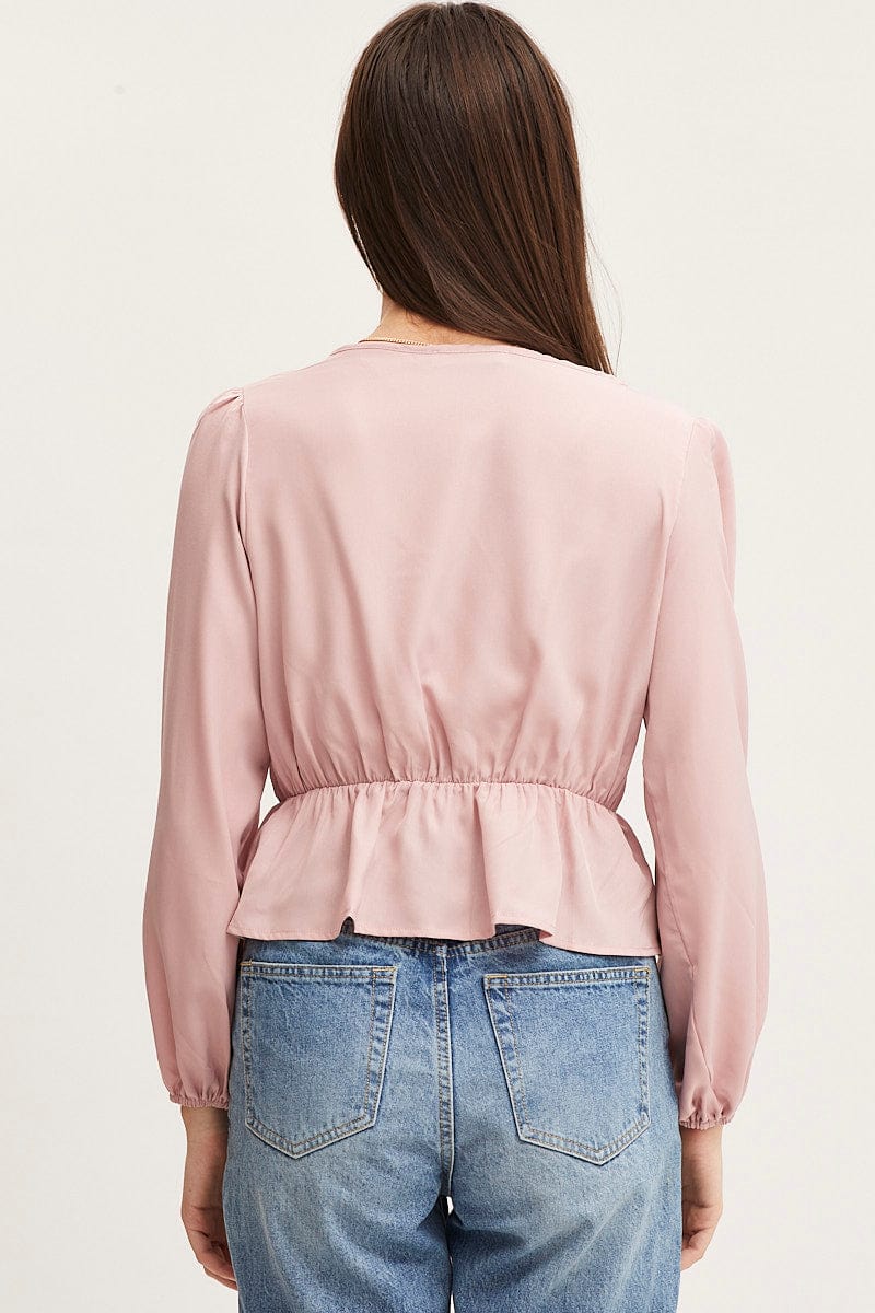 Pink Wrap Front Top Long Sleeve