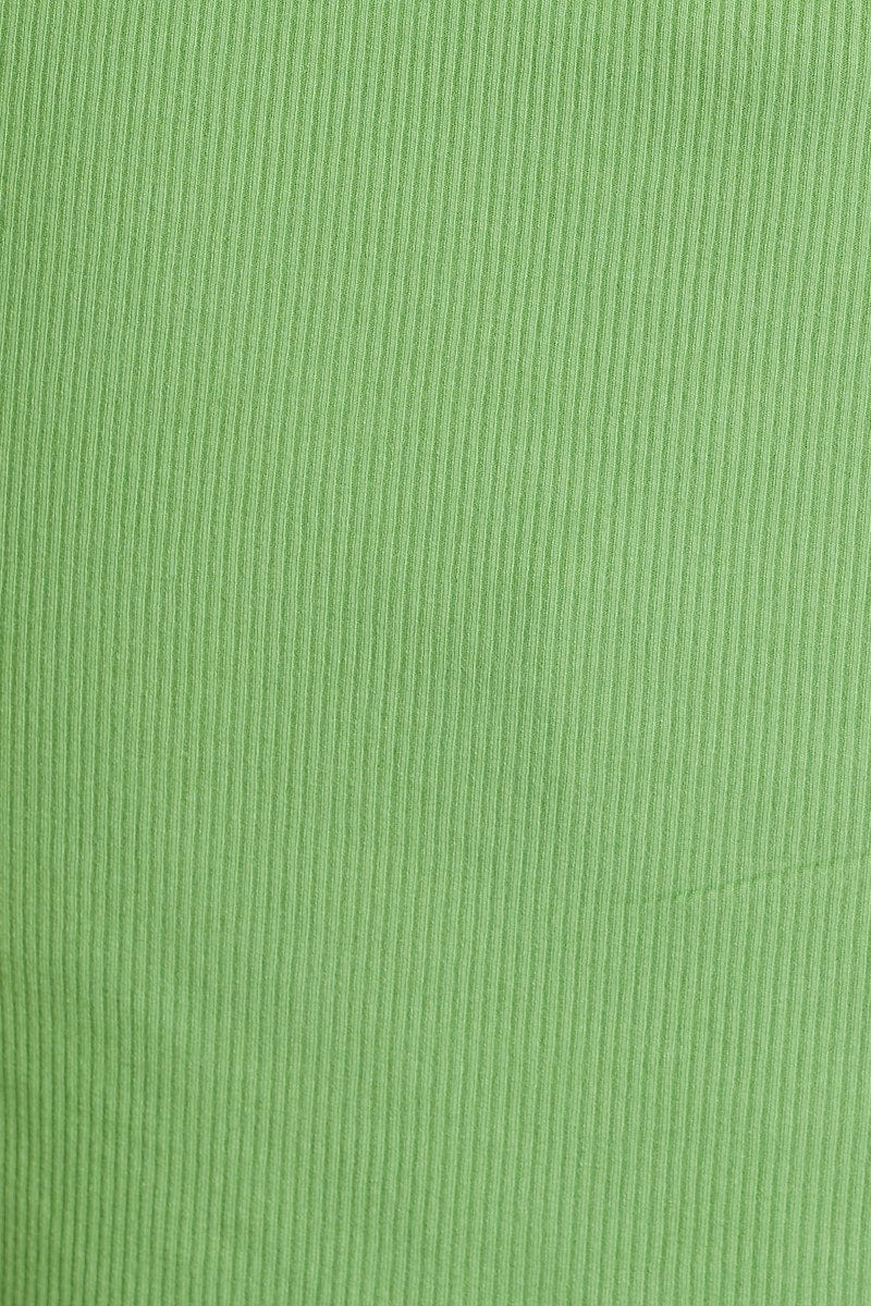 Green Lettuce Hem One Shoulder Ribbed Top