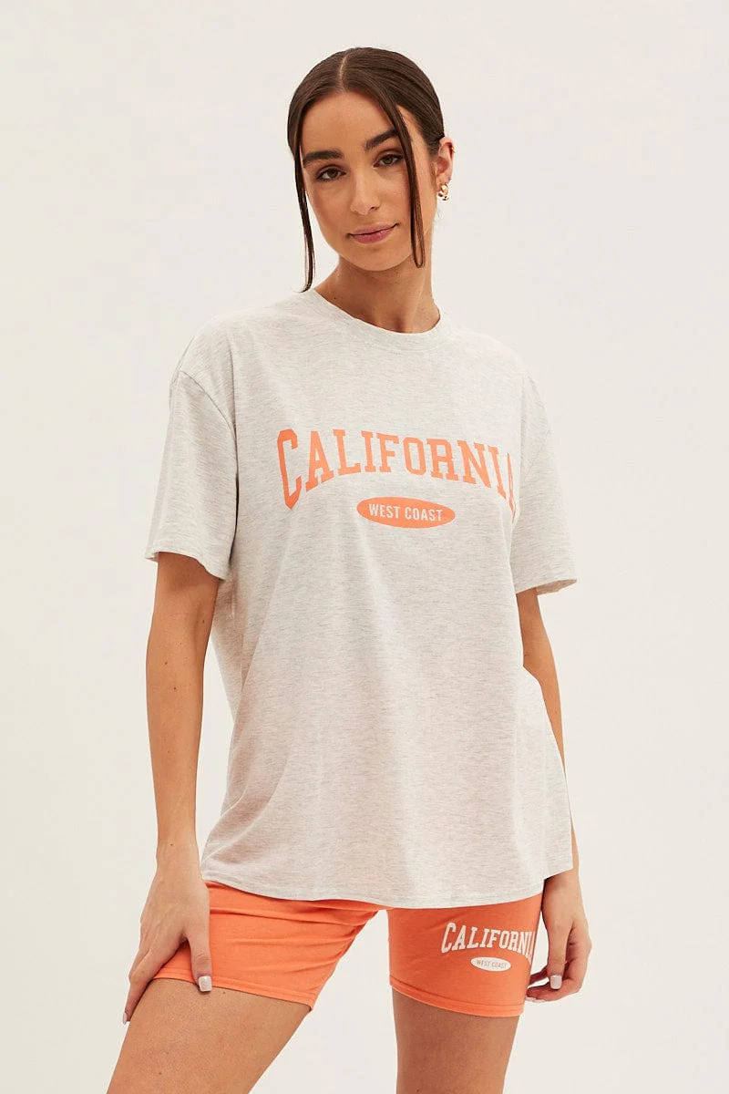 Orange Graphic T And Biker Shorts Set