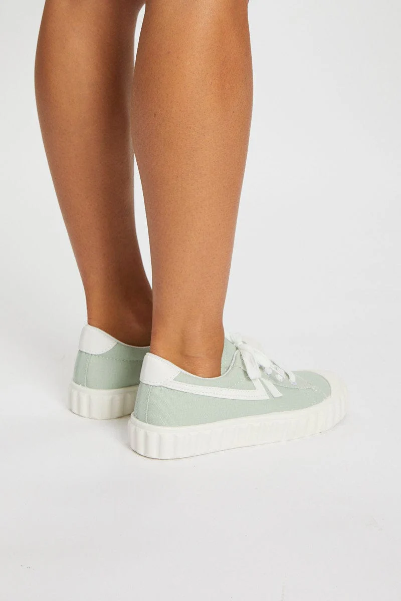 Green Contrast Line Detail Sneakers