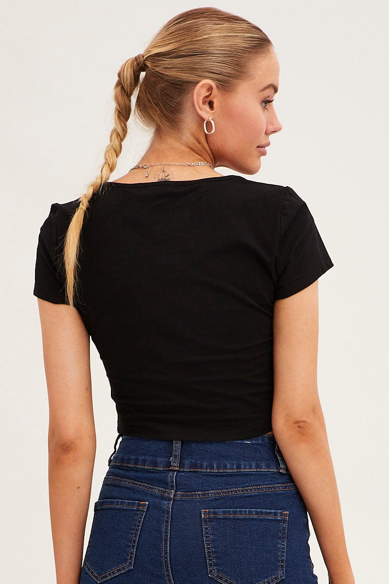 Black T Shirt Short Sleeve Crop Cotton