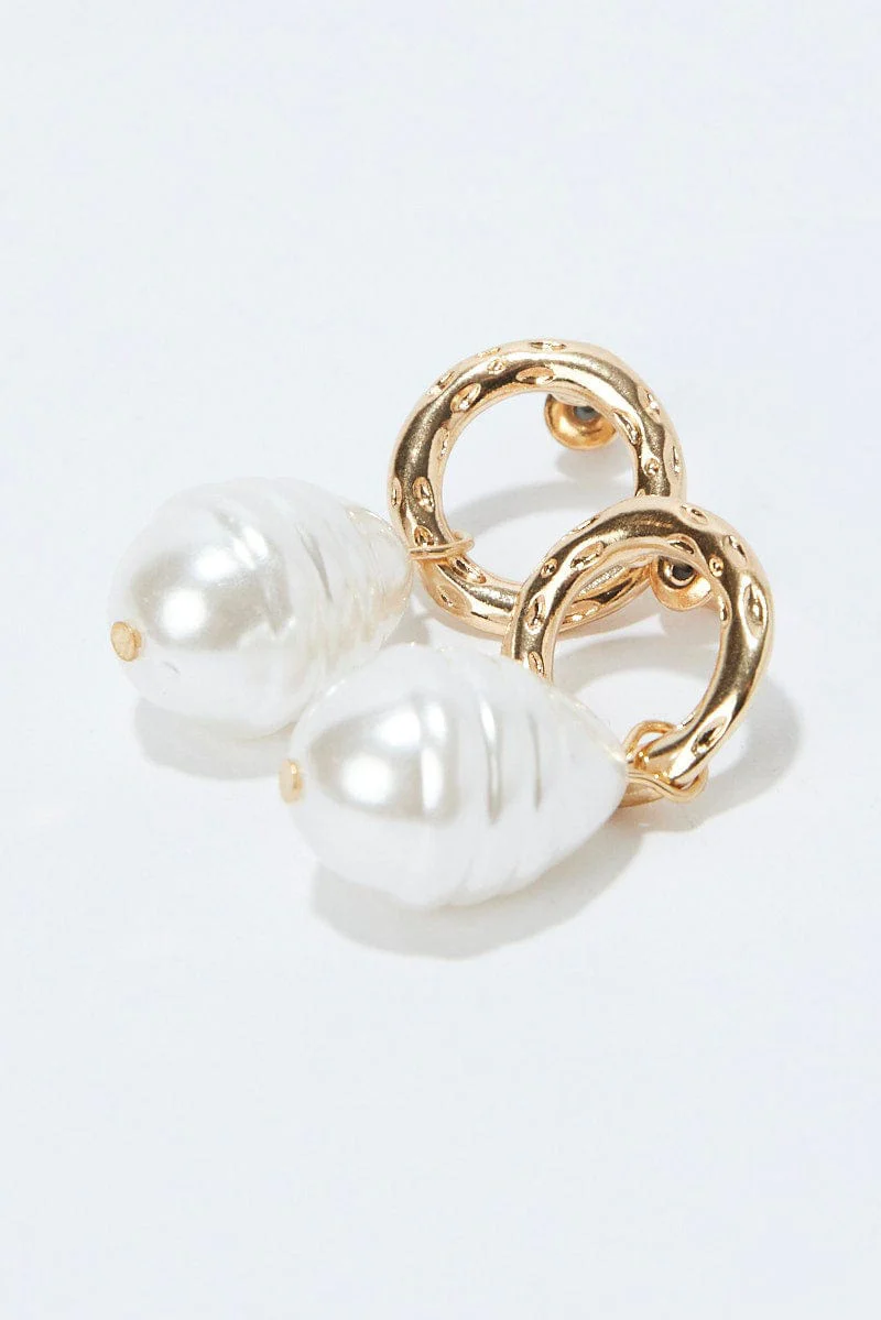 Gold Faux Pearl Earrings