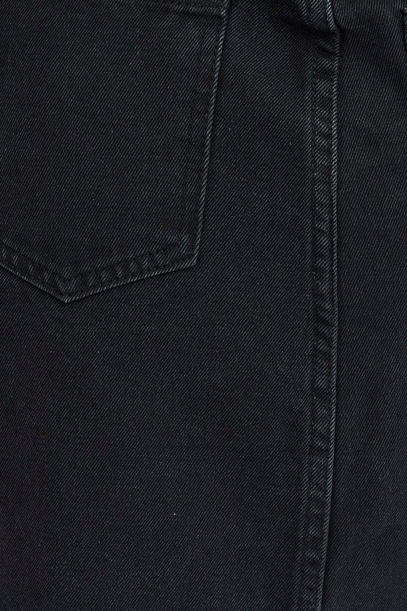 Black Maxi Skirt Mid Rise Denim Pencil Slit