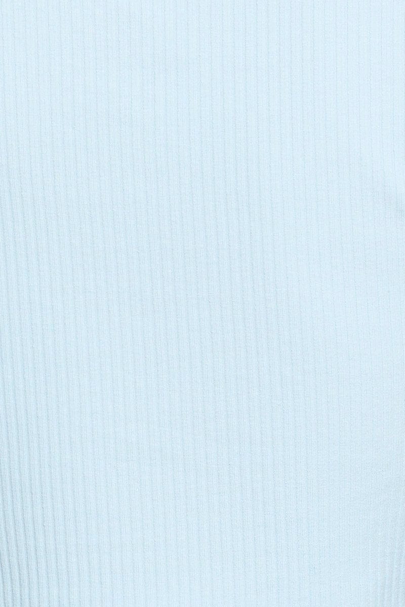 Blue Jersey Top Short Sleeve Collared Ruche