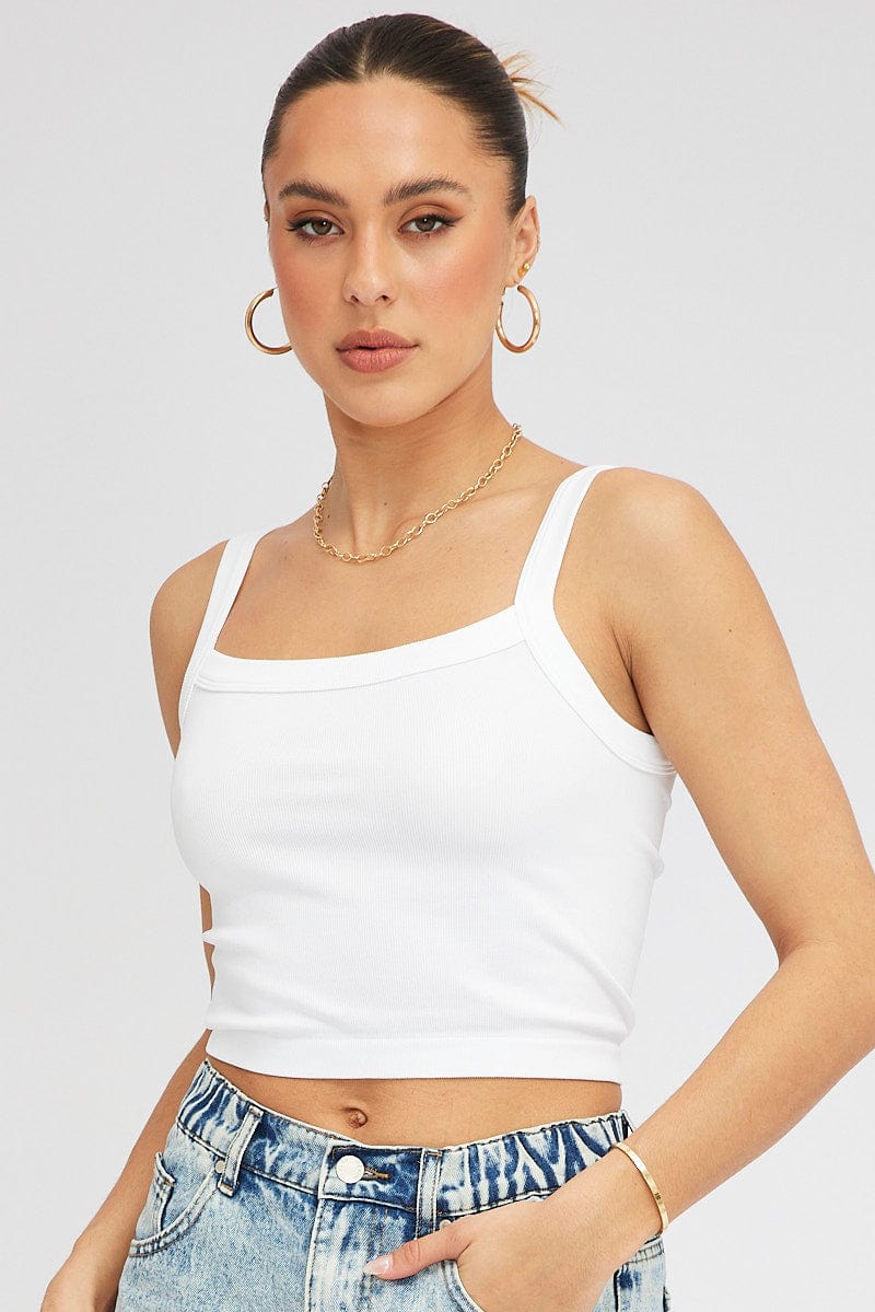 White Singlet Top Round Neck Seamles