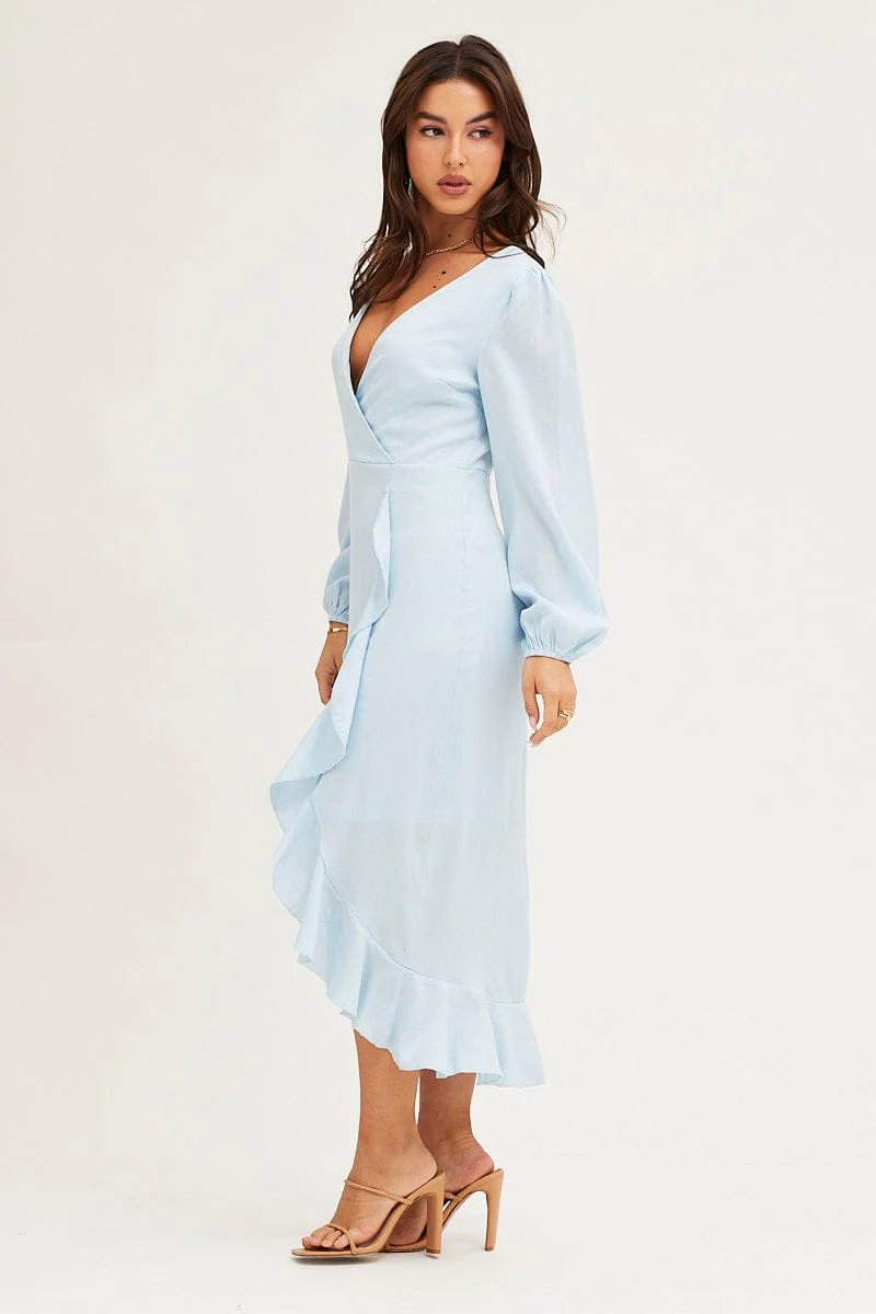 Blue Wrap Midi Dress