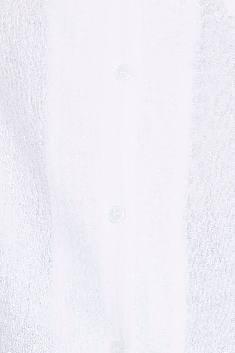White Textured Shirt Short Sleeve Collared Cotton