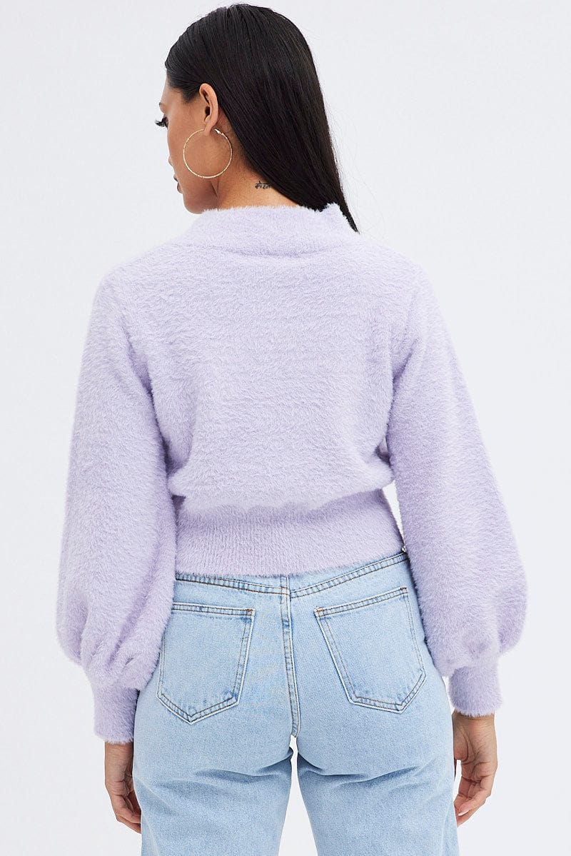 Purple Fluffy Knit Jumper Long Sleeve