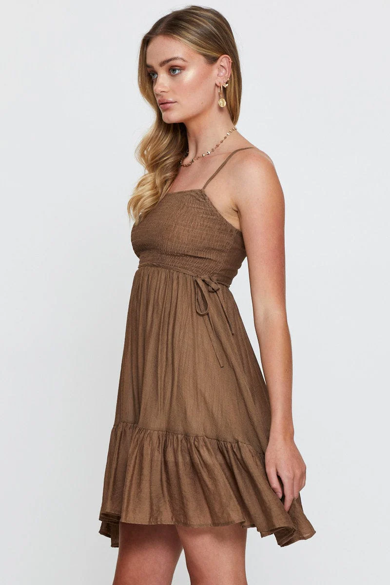 Brown A Line Dress Mini