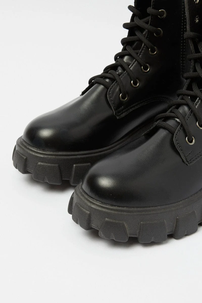 Black Lace Up Chunky Boots