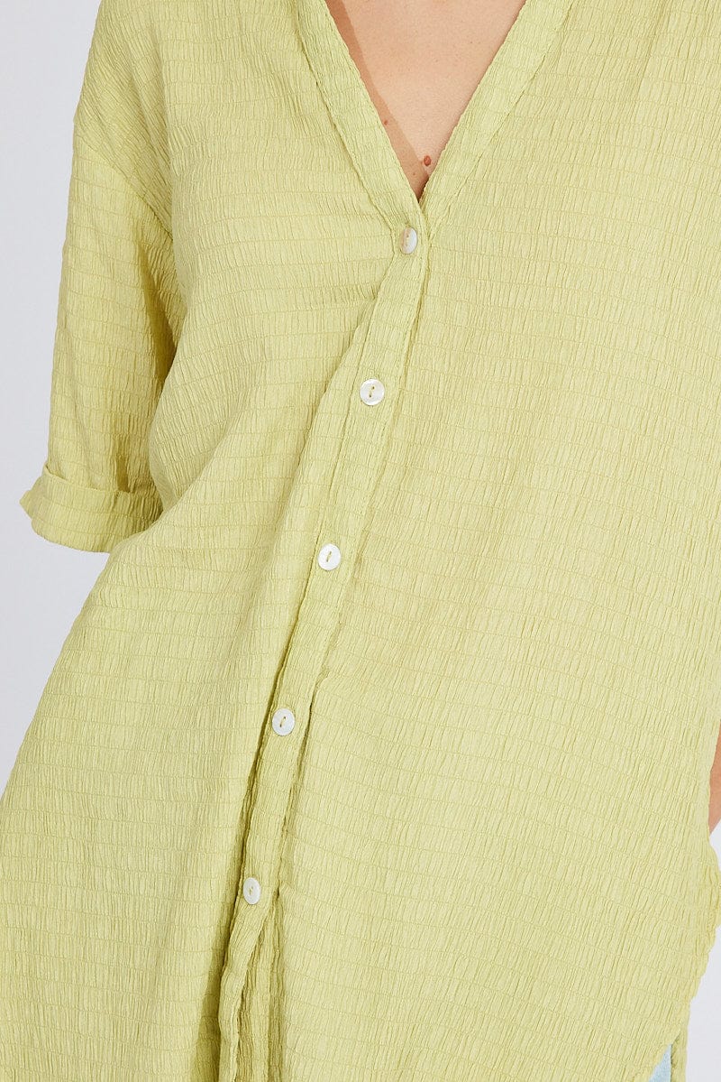 Green Textured Shirt Short Sleeve
