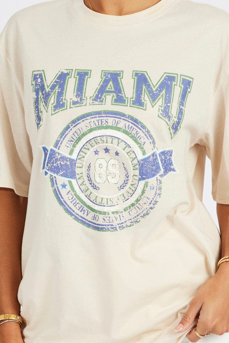 Beige Graphic Tee Short Sleeve
