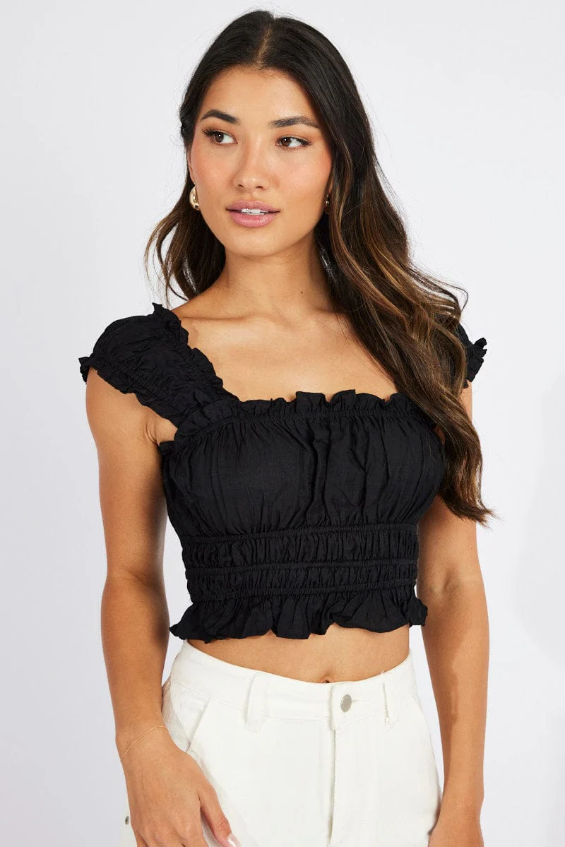 Black Ruched Top Sleeveless