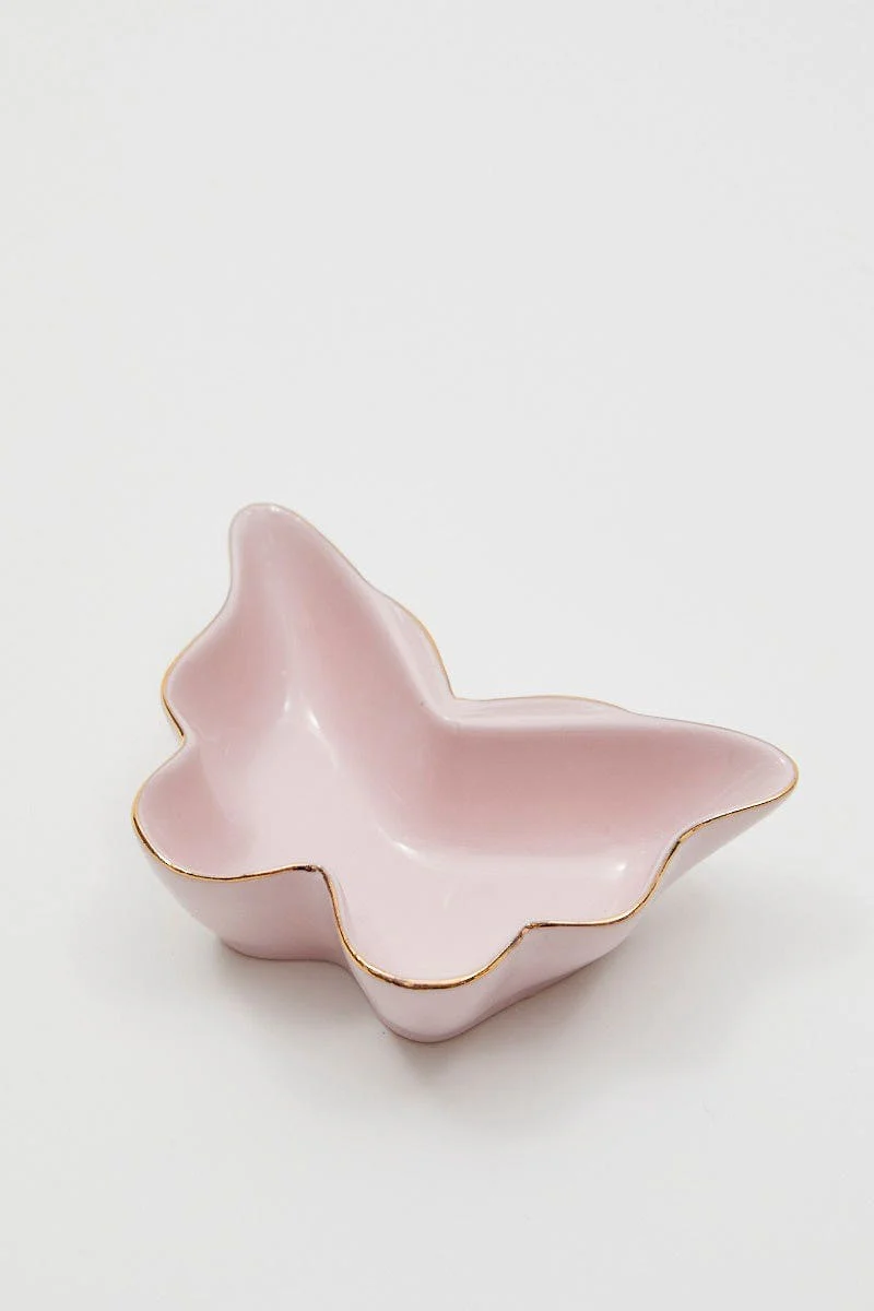 Pink Christmas Butterfly Trinket Dish