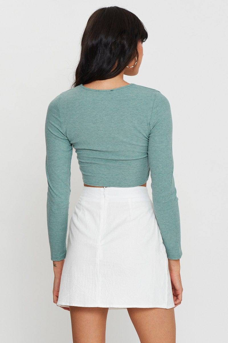 Green Cut Out Top Long Sleeve