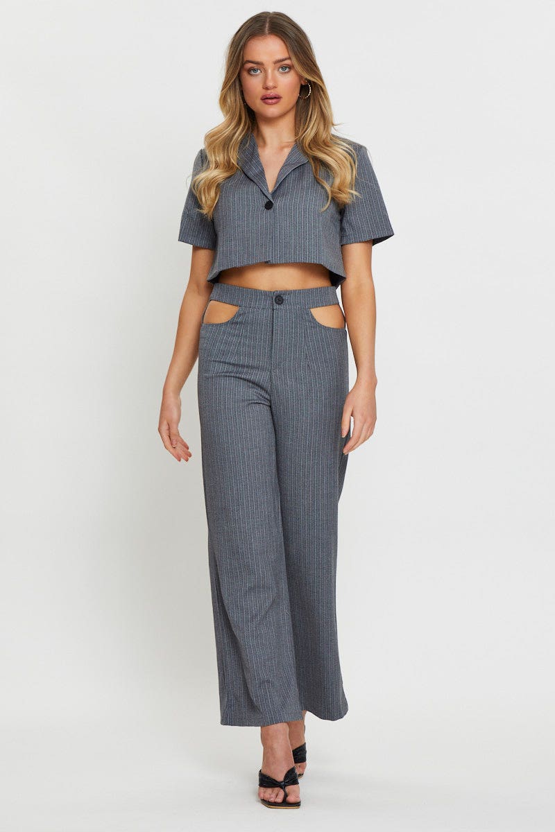 Stripe Wrap Top Short Sleeve Crop