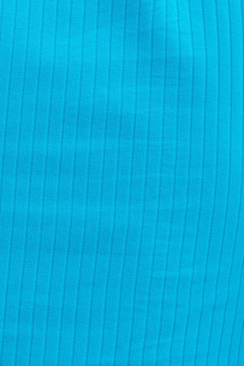 Blue Crop Top Short Sleeve Ribbed