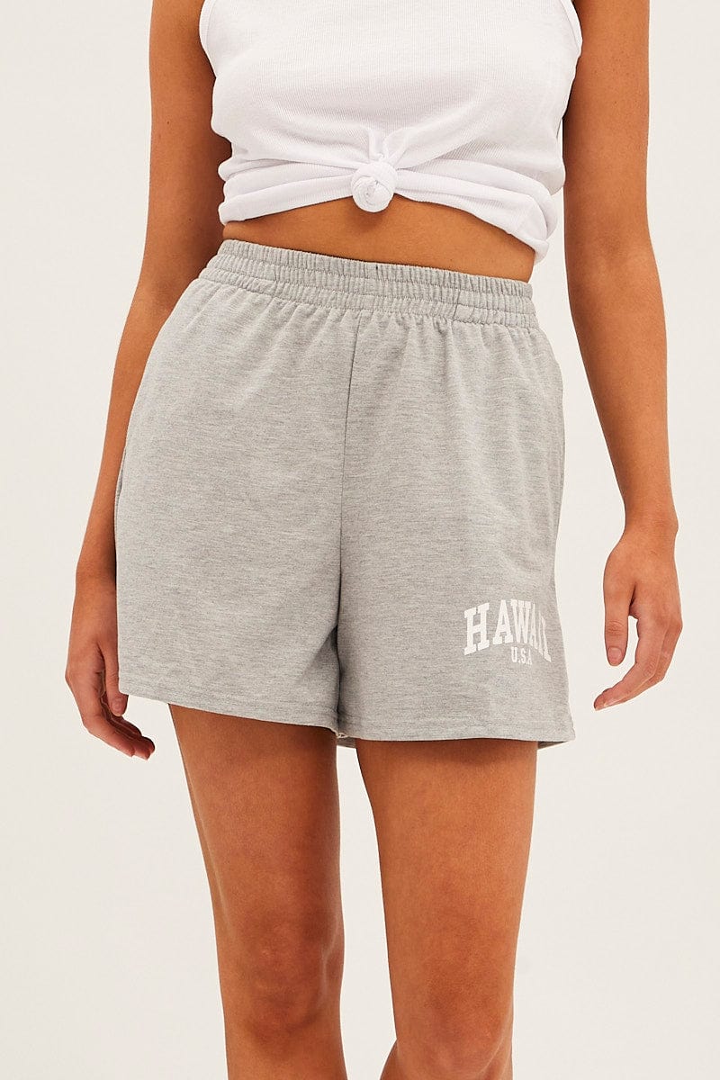 Grey Elastic Waist Biker Track Shorts