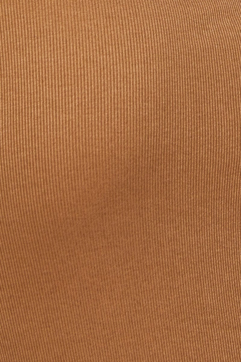 Brown Midi Dress Ribbed Cut Out