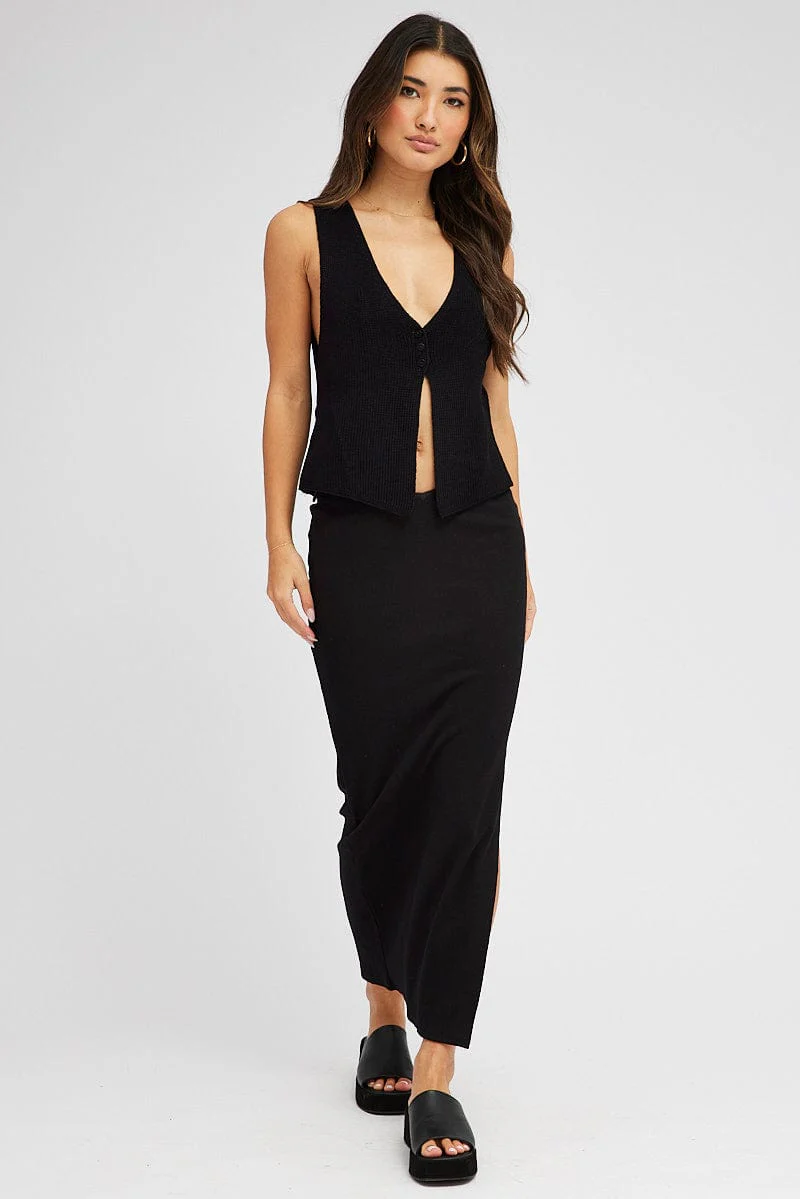 Black Knit Vest V Neck