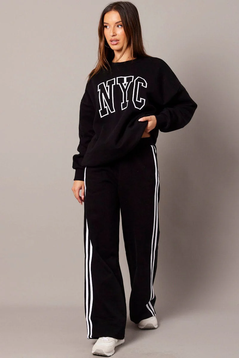 Black Graphic Sweater Long Sleeve