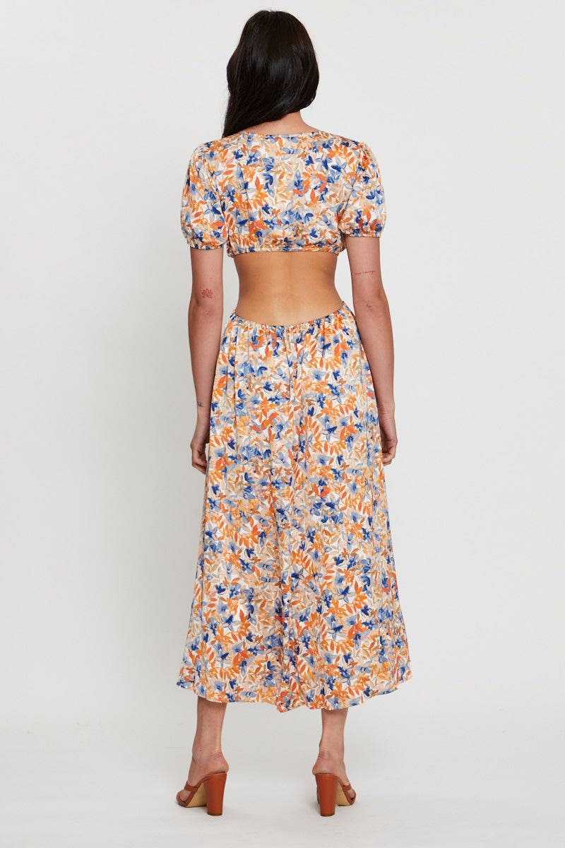 Print Midi Dress Short Sleeve