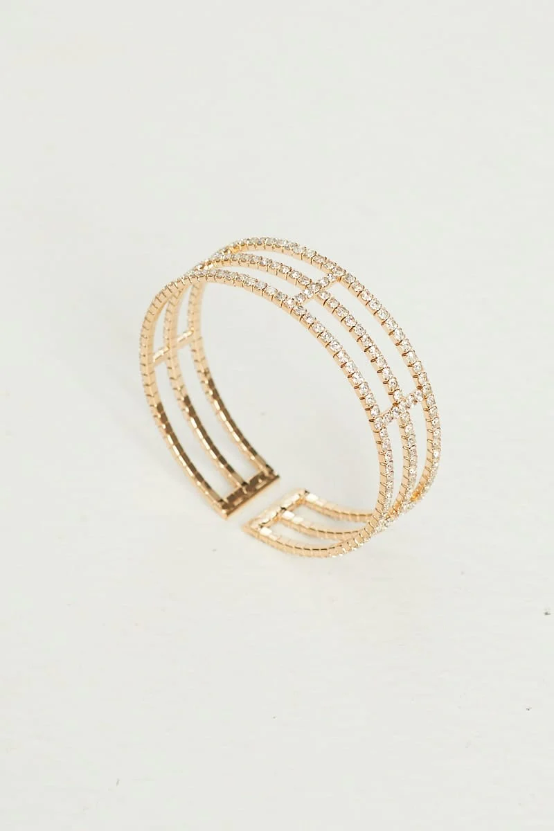 Metallic Diamante Cut Out Cuff Bracelet