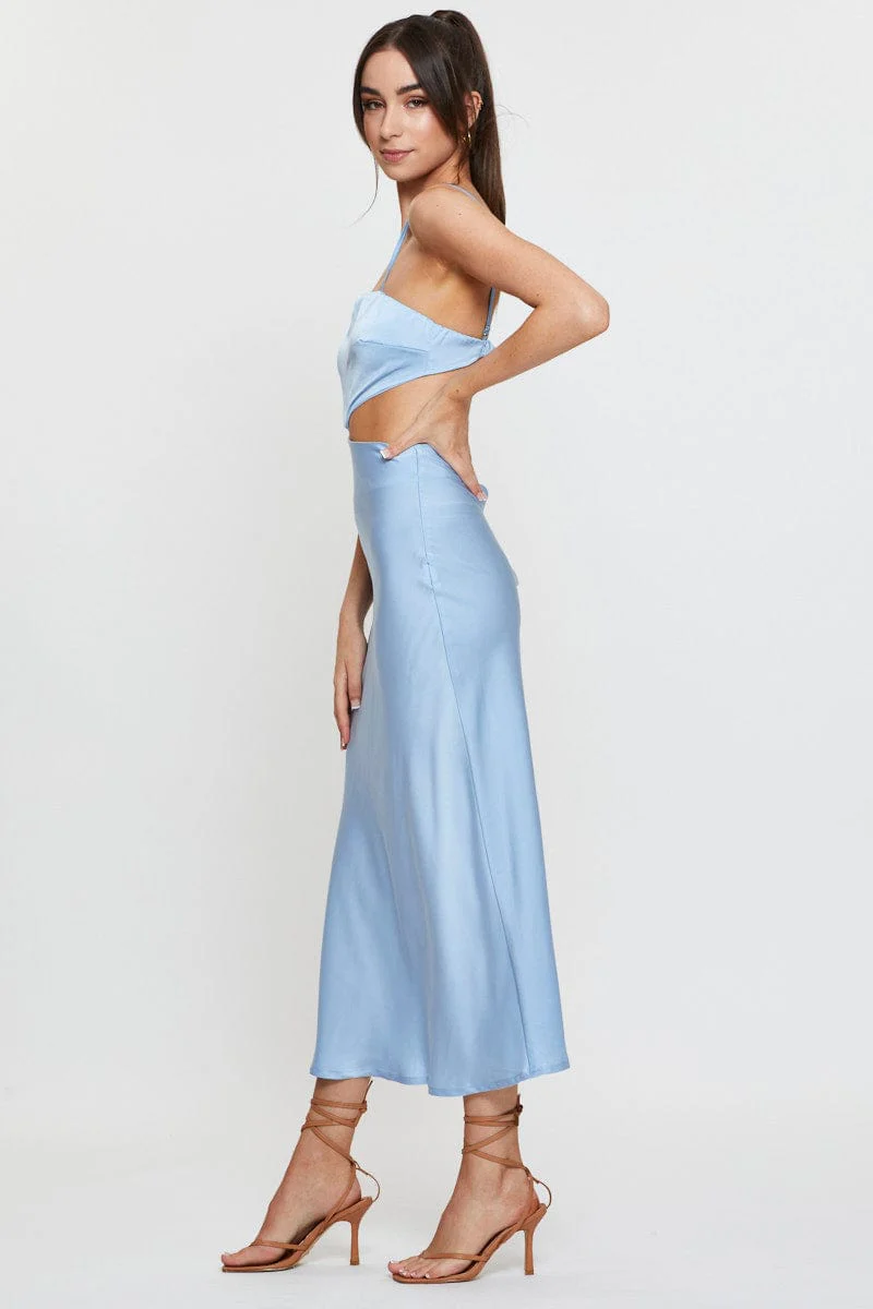 Blue Midi Dress Satin