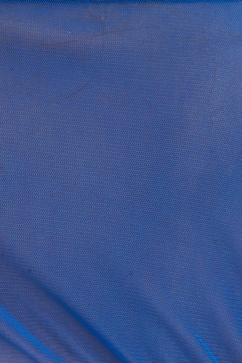 Blue Bodysuit Long Sleeve Square Neck Mesh Lined