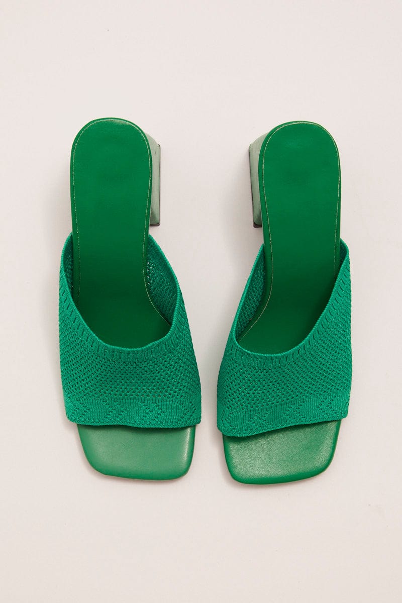 Green Square Toe Chunky Heeled Mule Sandals