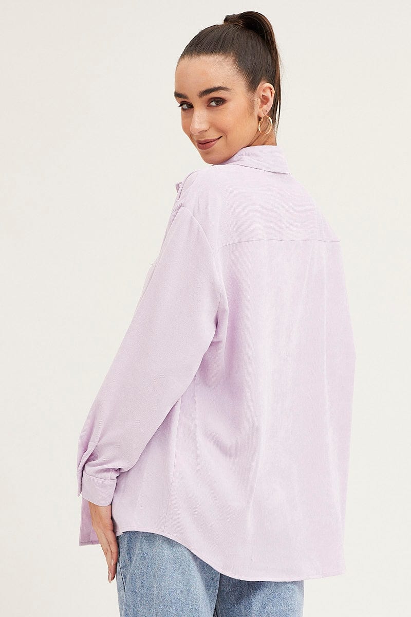 Purple Shirt Top Long Sleeve Collared Corduroy