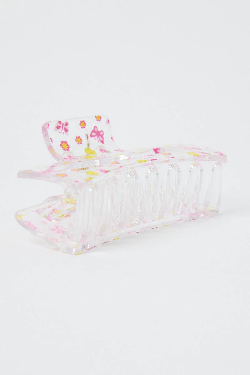 Metallic Print Butterfly and Flower Print Claw Clip