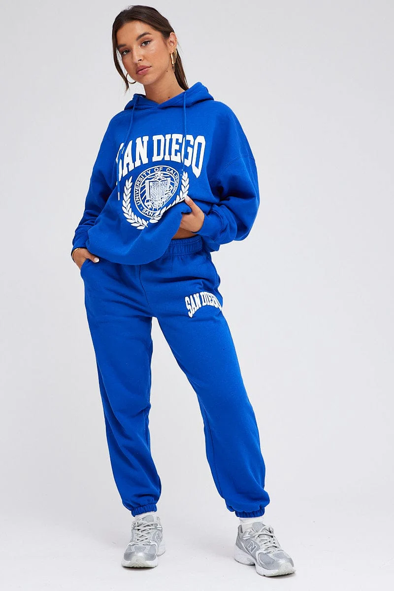 Blue Track Pants High Rise Jogger