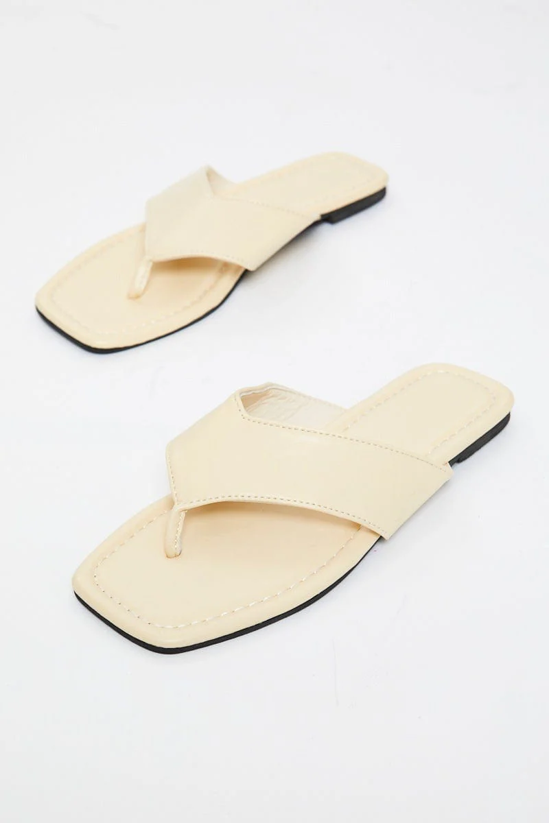 White Faux Leather Flat Sandal