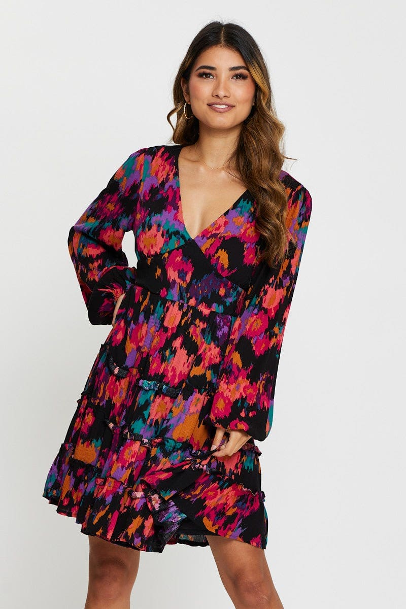 Print Mini Dress Long Sleeve