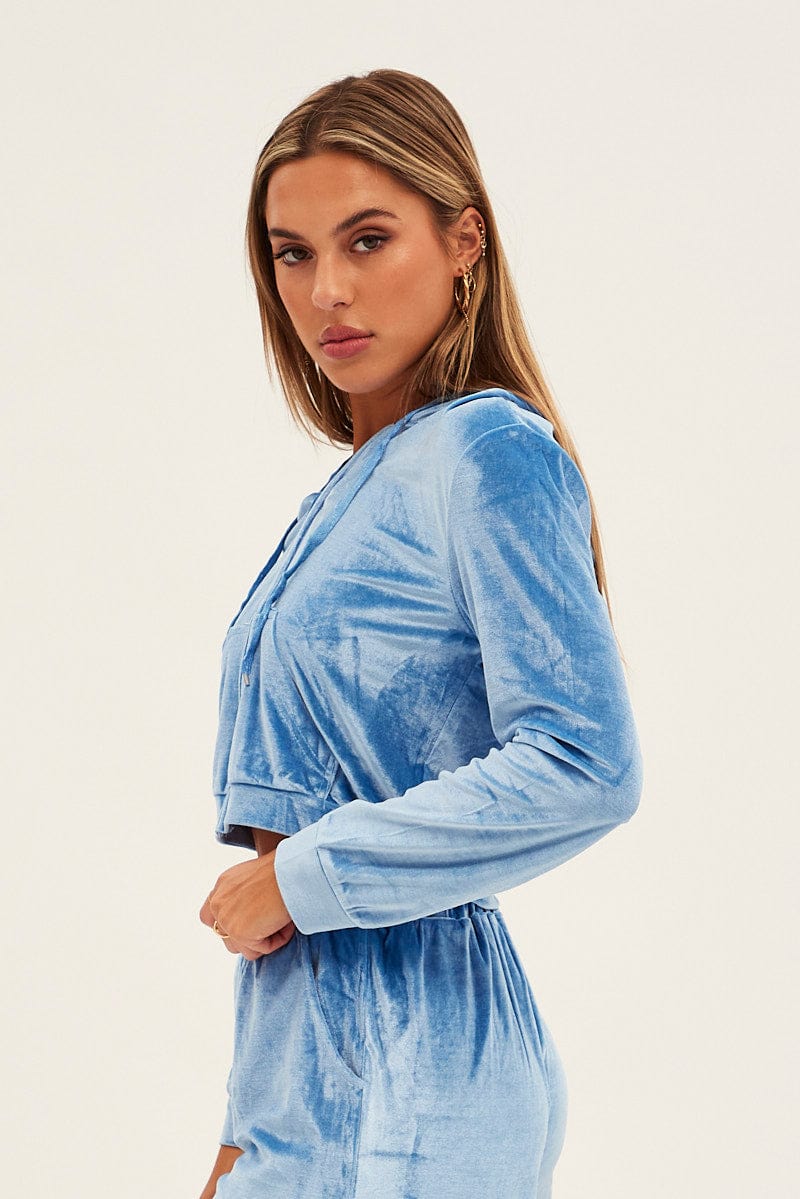 Blue Velvet Jacket Long Sleeve Hoodie