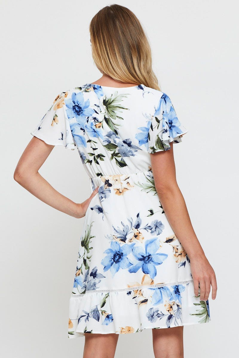 Print Fit And Flare Dress Short Sleeve Button Front