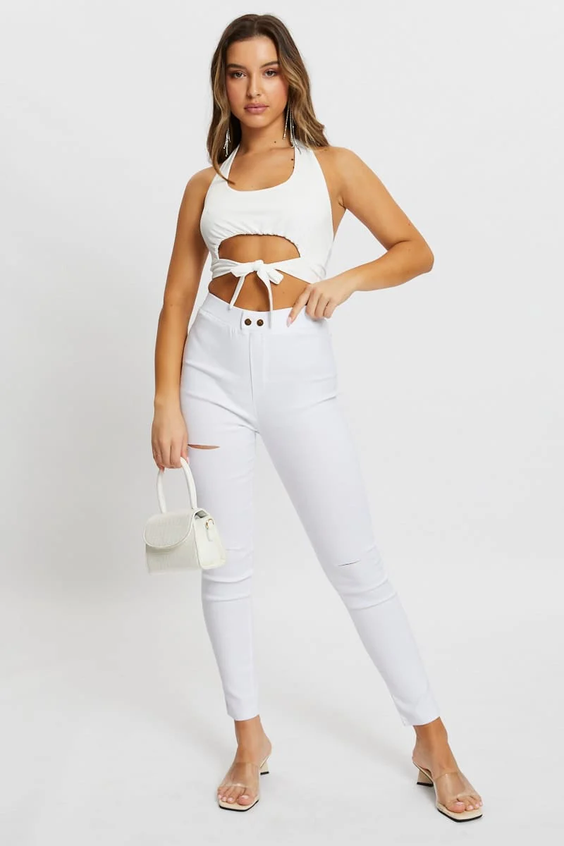 White Tie Cut Out Halter Top