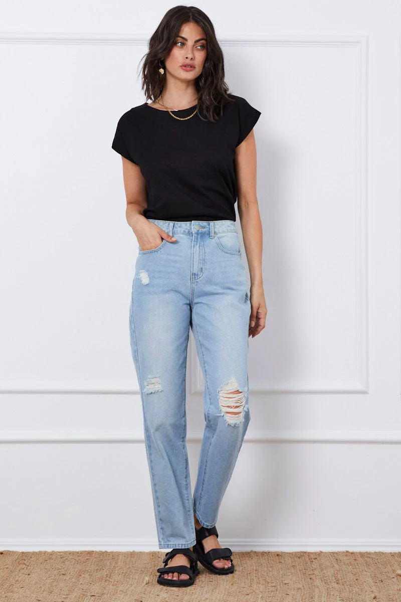 Blue Boyfriend Denim Jeans High Rise