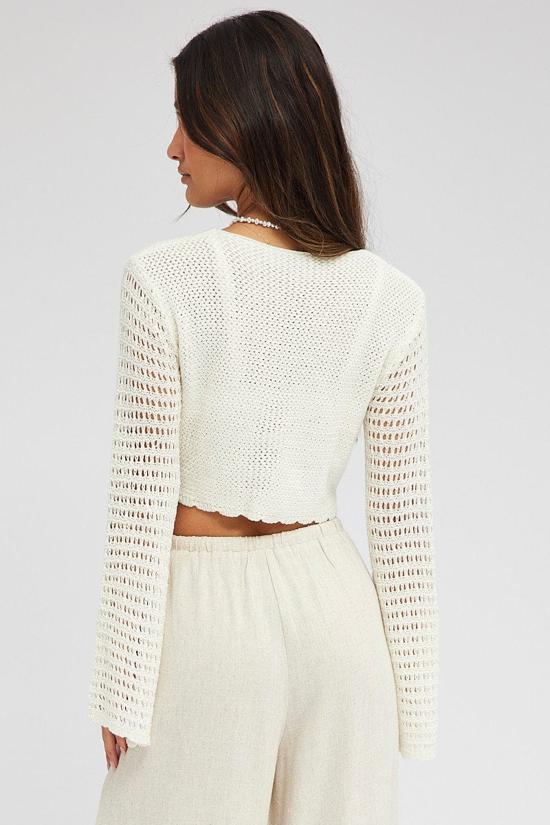 White Crochet Tie Up Cardigan