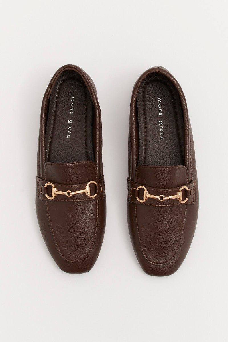 Brown Flat Loafers With Buckle