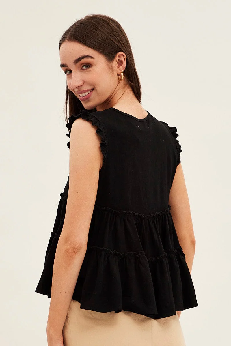 Black Ruffle Tiered Top