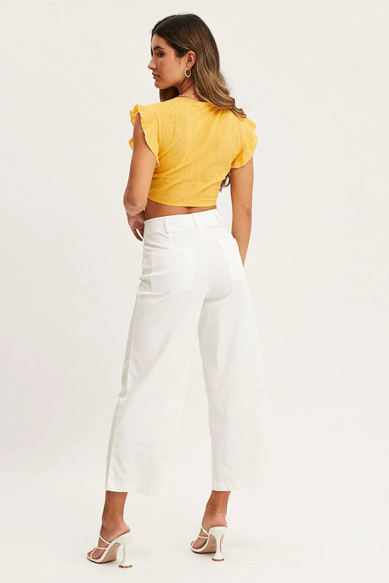 White Cropped Pants Wide Leg High Waist