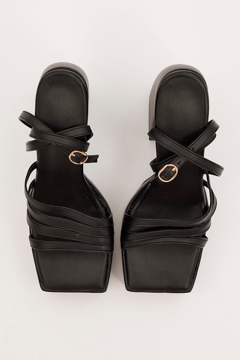 Black Strappy Platform Heeled Sandals