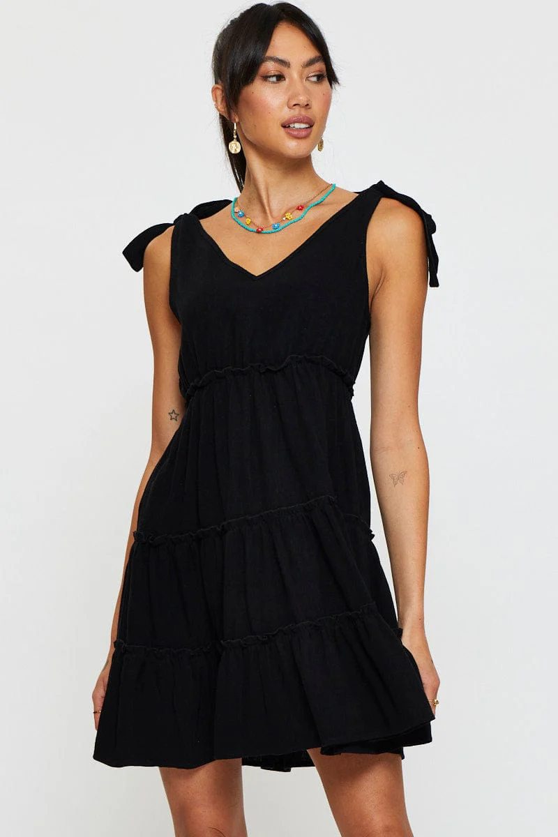 Black A Line Dress Sleeveless Mini