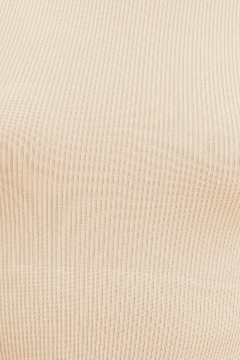 Beige Bone Seamless Tank Top High Neck Rib Crop