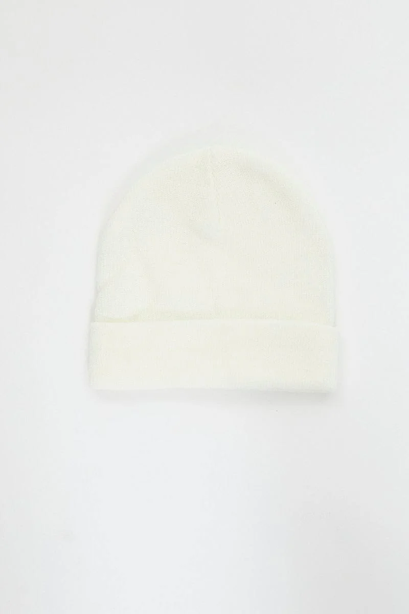 White Ribbed Beanie