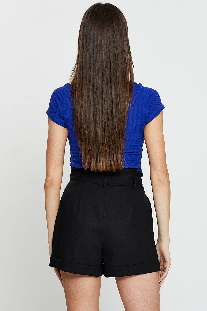 Black Paper Bag Shorts High Rise